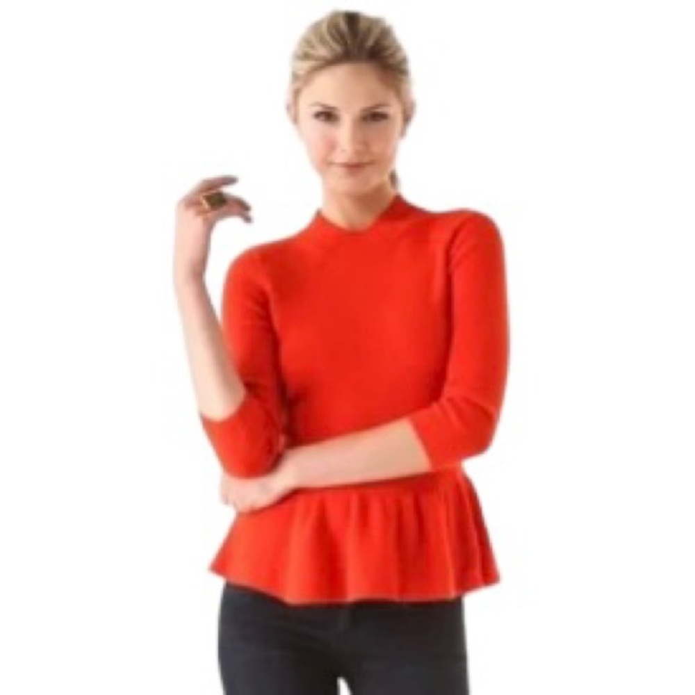 Tory Burch Madeline Crew Neck Peplum Orange Sweater Y3K